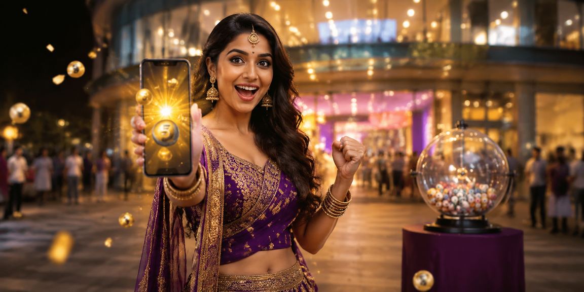 Joyful player celebrating winning fortune during Indian lottery event
